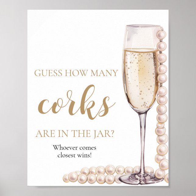 Gold Pearls and Prosecco Guess How Many Corks Game Poster (Front)