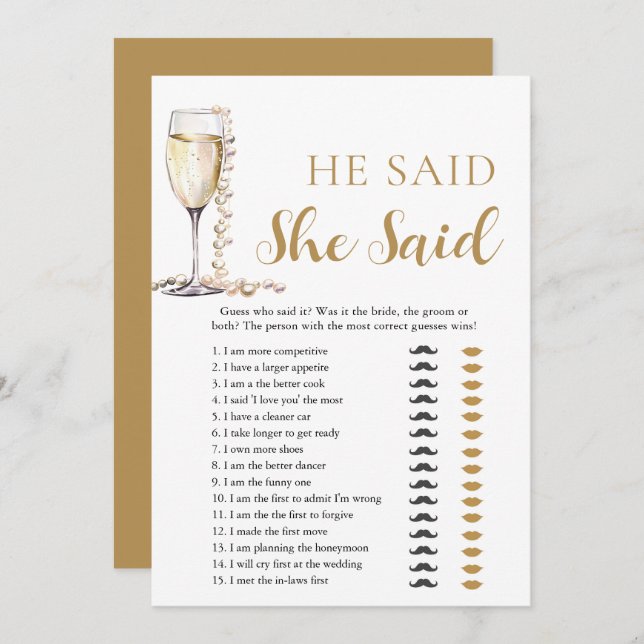 Gold Pearls and Prosecco He Said, She Said Game Invitation (Front/Back)