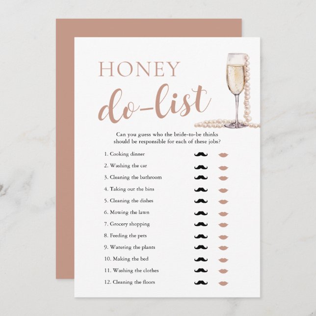 Gold Pearls and Prosecco Honey Do List Bridal Game Invitation (Front/Back)