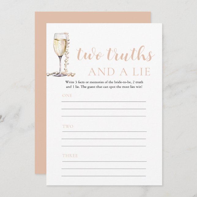Gold Pearls and Prosecco Two Truths and a Lie Game Invitation (Front/Back)