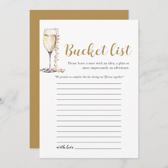 Gold Pearls and Prosecco Wedding Bucket List Game Invitation (Front/Back)