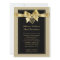 Gold Pearls and Ribbon on Black Wedding Invitation