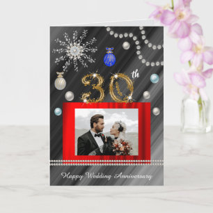 Gold Pearls Glitter Gem 30th Wedding Anniversary Card