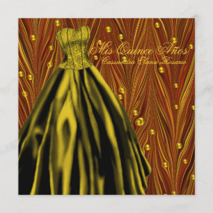 Gold Pearls Gold Dress Black Red Gold Quinceanera Invitation