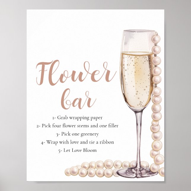 Gold Pearls & Prosecco Champagne Flower Bar Sign (Front)