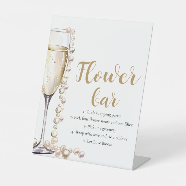 Gold Pearls & Prosecco Champagne Flower Bar Sign (Front)
