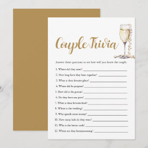 Gold Pearls & Prosecco Couple Trivia Bridal Game  Invitation