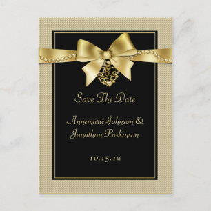 Gold Pearls Ribbon on Black Save The Date Announcement Postcard