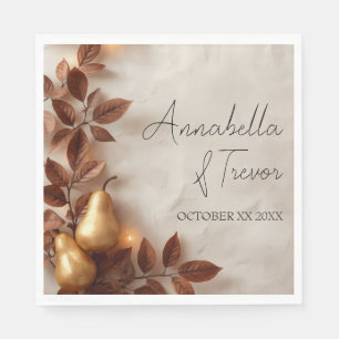 Gold Pears & Olive Leaves Autumn Custom Name Napkin