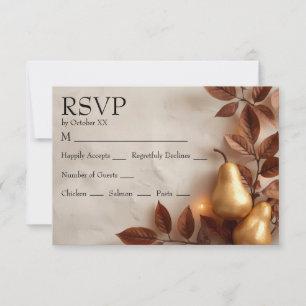 Gold Pears & Olive Leaves Autumn Wedding RSVP Card