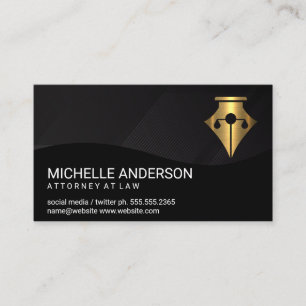 Gold Pen   Justice Scale Logo   Black Line Pattern Business Card