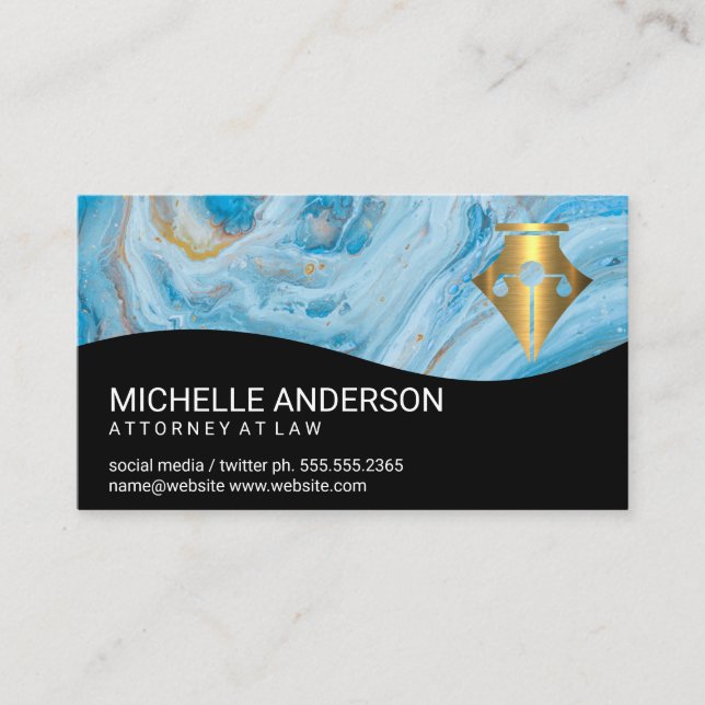 Gold Pen | Justice Scale Logo | Blue Marble Business Card (Front)