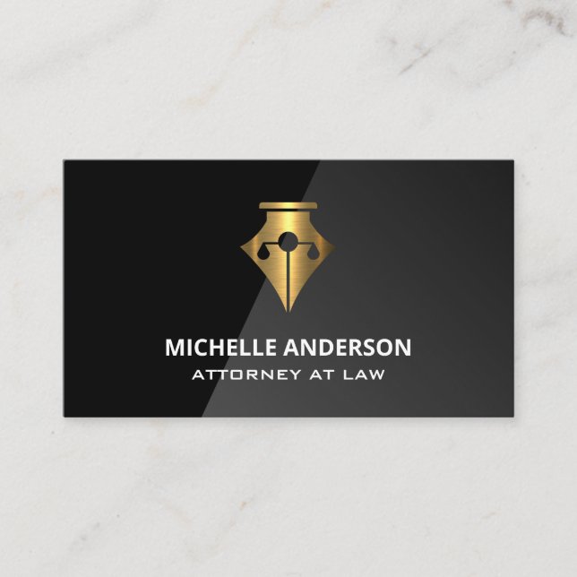 Gold Pen Justice Scales | Legal Logo Business Card (Front)