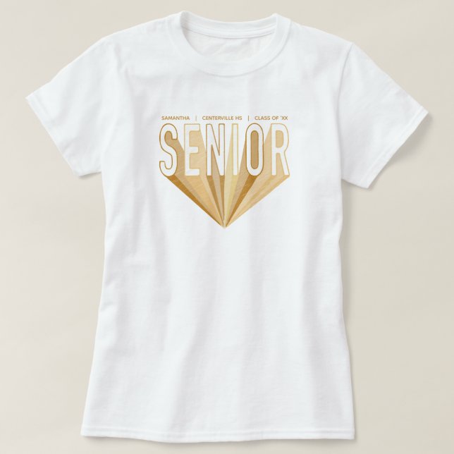 Gold Pencil Sketch Senior Radiating Letters T-Shirt (Design Front)