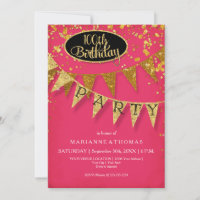 Gold Pennant Any Year Pink Birthday Confetti