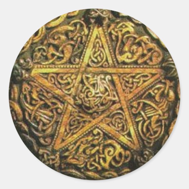 Gold Pentacle Classic Round Sticker (Front)