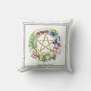 Gold Pentacle Nature Wreath Flowers Bohemian Cushion