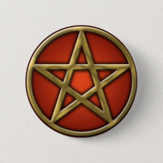 Gold Pentacle on Fire 6 Cm Round Badge