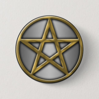 Gold Pentacle on Silver 6 Cm Round Badge