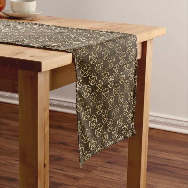 Gold Pentacles On Brown Short Table Runner (In Situ)