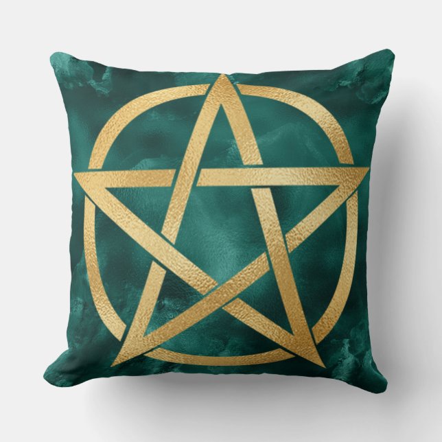 Gold Pentagram Symbol on Green Cushion (Front)