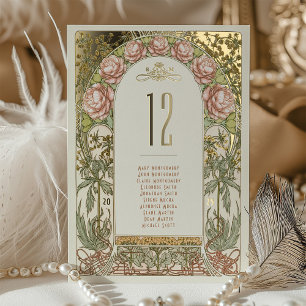 Gold Peonies Vintage Wedding Table Numbers