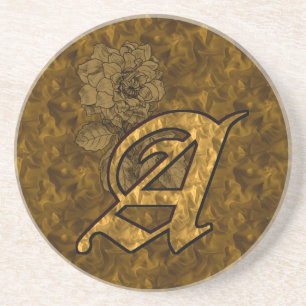 Gold Peony Elegant Monogram Initial A Coaster