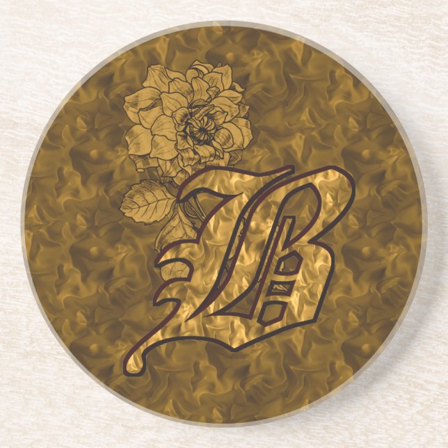 Gold Peony Elegant Monogram Initial B Coaster (Front)