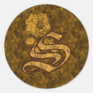 Gold Peony Elegant Monogram Initial S Classic Round Sticker