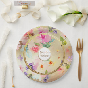Gold Peony Floral Paper Plate