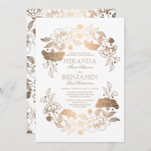 Gold Peony Floral Wreath Elegant Engagement Party Invitation