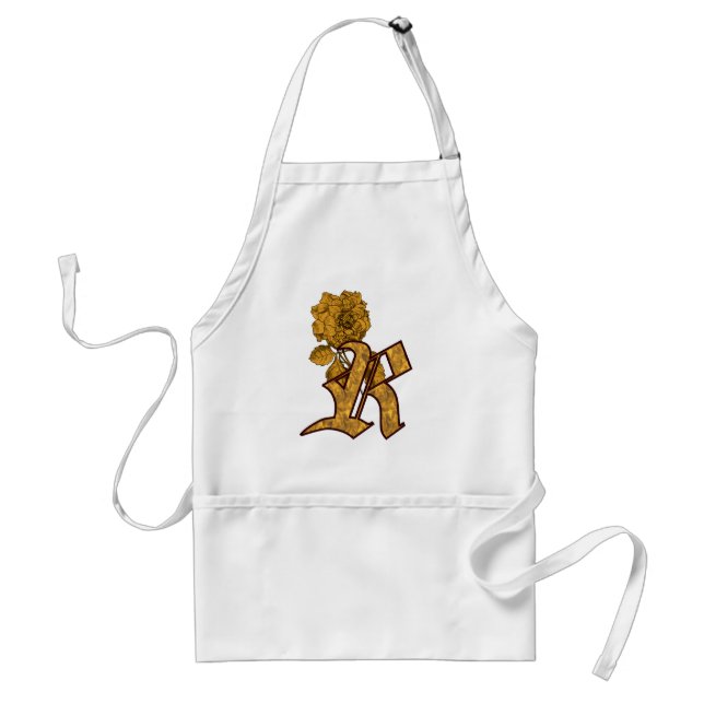 Gold Peony Monogram Initial R Standard Apron (Front)