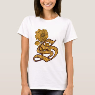 Gold Peony Monogram Initial S T-Shirt