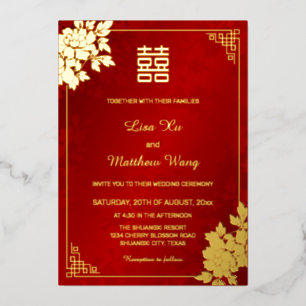 Gold Peony Red Shimmering Chinese Wedding