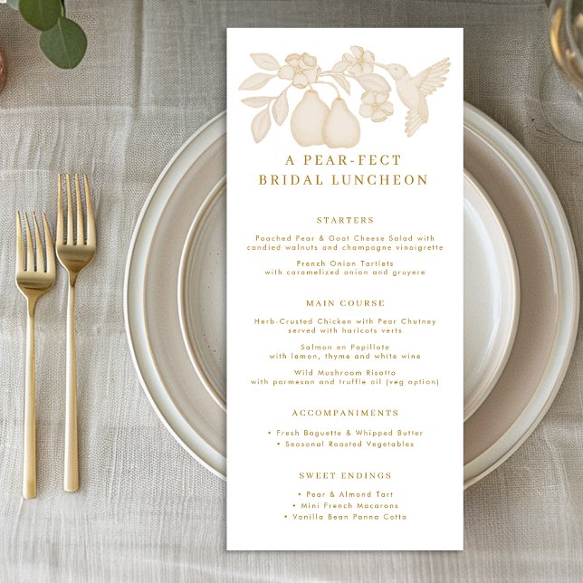 Gold Perfect Pear Bridal Luncheon Menu Card (Menu)