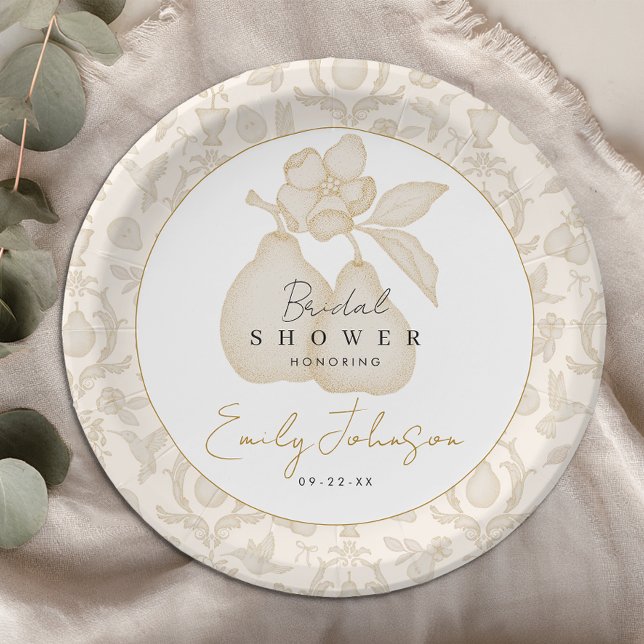 Gold Perfect Pear Bridal Shower Paper Plates (Perfect Pear Paper Plates)