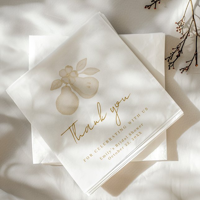 Gold Perfect Pear Bridal Shower Thank You Napkin (Simple Pear Thank You Event Napkin
)