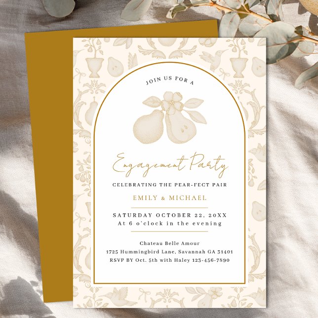 Gold Perfect Pear Engagement Party Invitation (Engagement Party Invite)