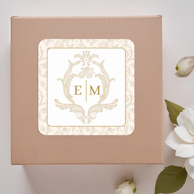 Gold Perfect Pear Monogram Wedding Sticker (Monogram Sticker)