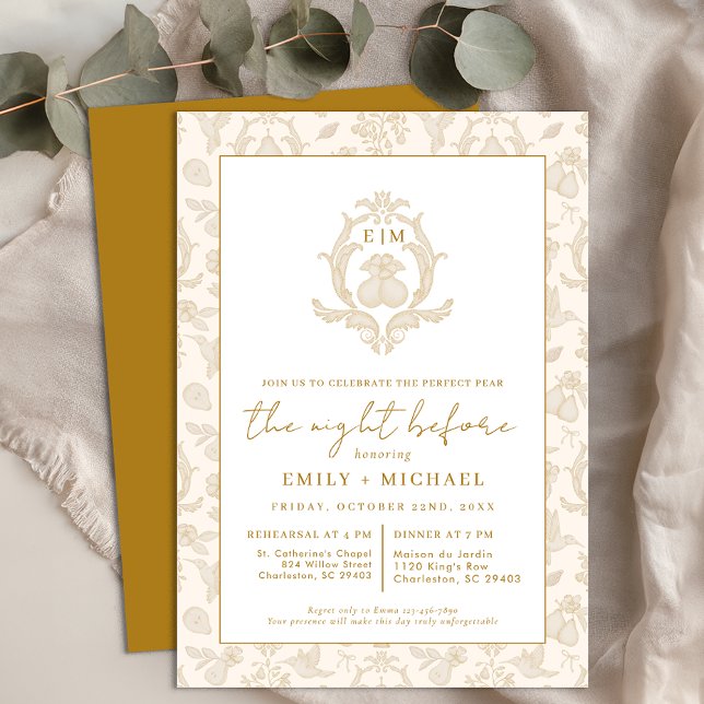 Gold Perfect Pear Night Before Rehearsal Dinner Invitation (Night before Invite)