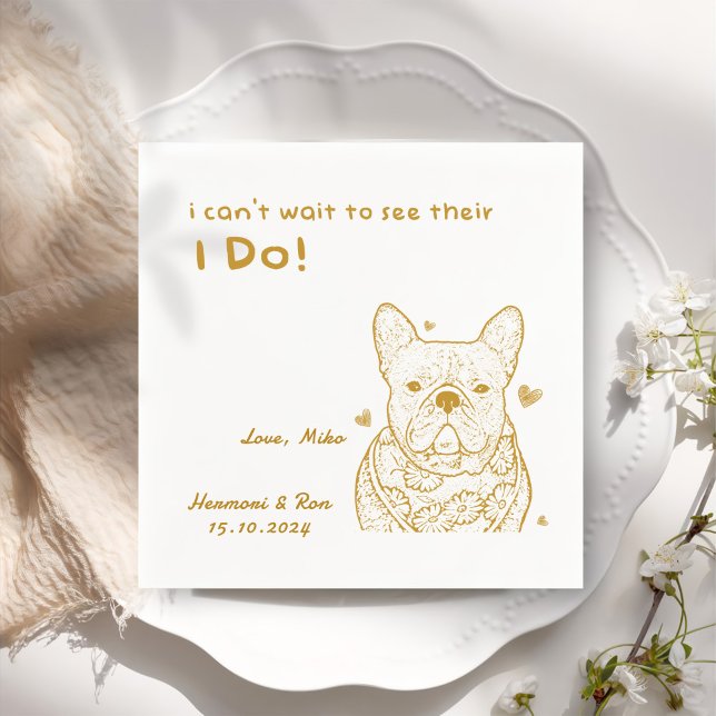 Gold Personalised Custom Dog Simple Wedding Napkin (Creator Uploaded)