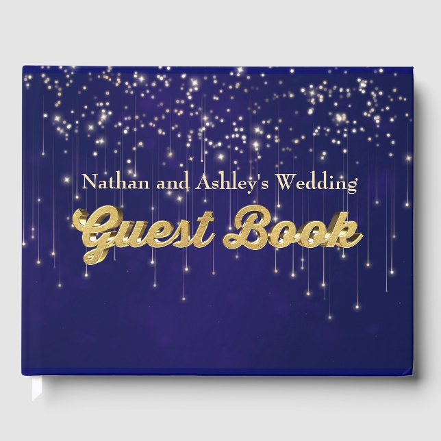 Gold Personalised Fairy Lights Wedding Guest Book (Front)