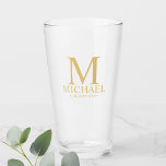 Gold Personalised Monogram and Name Groomsman Glass<br><div class="desc">Personalised Groomsman Gifts
featuring personalised monogram,  groomsman's name and title in gold classic serif font style.

Also perfect for Best Man,  Father of the Bride and more.

Please Note: The foil details are simulated in the artwork. No actual foil will be used in the making of this product.</div>