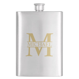 Gold Personalised Monogram and Name Hip Flask