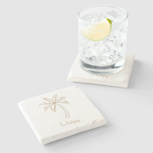 Gold Personalised Names Tropical Palm Stone Coaster