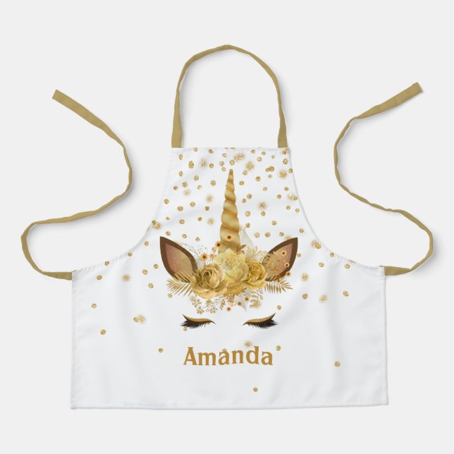 Gold Personalised Unicorn Face Horn Apron (Front)