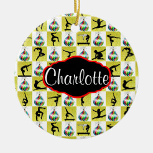 GOLD PERSONALIZED GYMNAST CHRISTMAS ORNAMENT