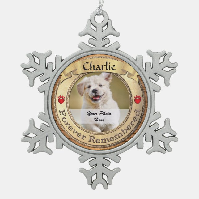 Gold Pet Memorial - Forever Remembered Snowflake Pewter Christmas Ornament (Front)