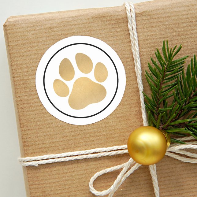 Gold Pet Paw Print | Holiday Classic Round Sticker (Creator Uploaded)