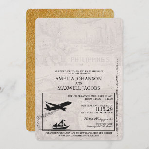 Gold Philippines Passport Wedding Invitation